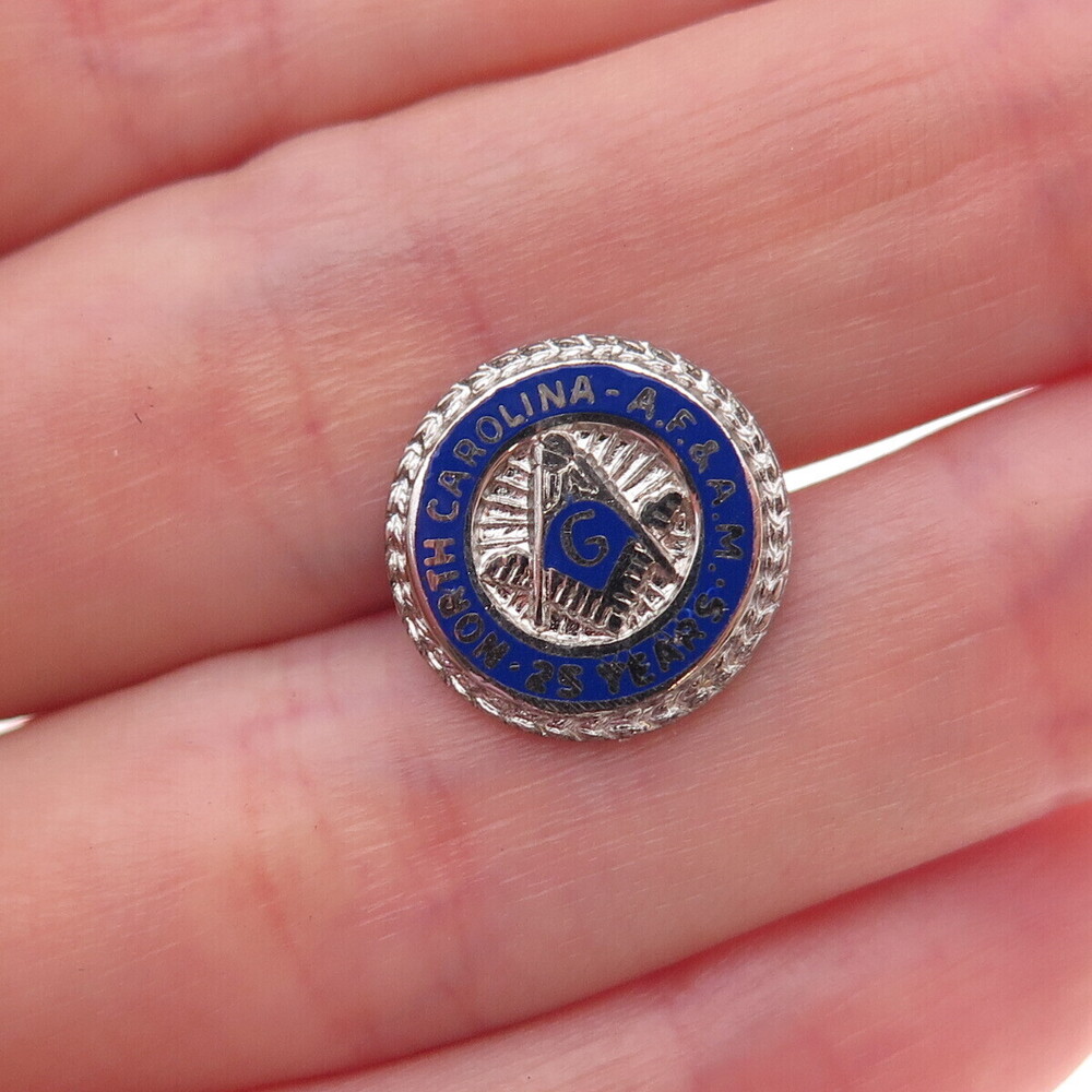 925 Sterling Antique Enamel North Carolina AF. & AM. 25 Years Masonic Lapel Pin